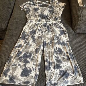 LANE BRYANT‎ LIVI WOMEN'S TIE-DYE DRAWSTRING WIDE LEG CAPRI JUMPSUIT Sz 14/16